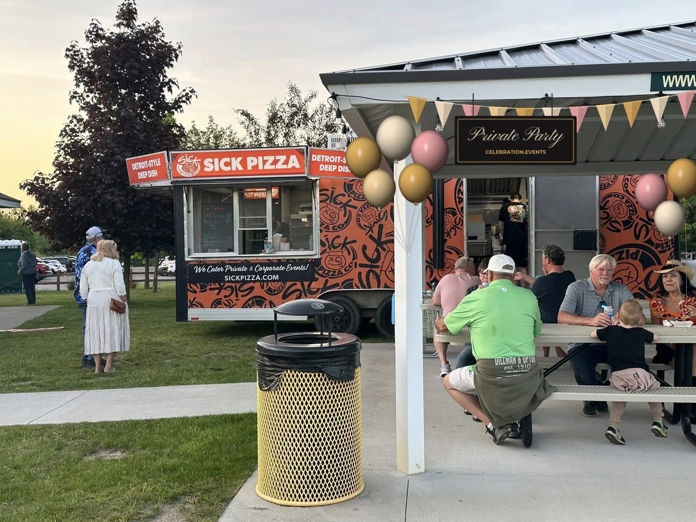 A private party pavilion at Wildwood with balloons and a Private Party sign